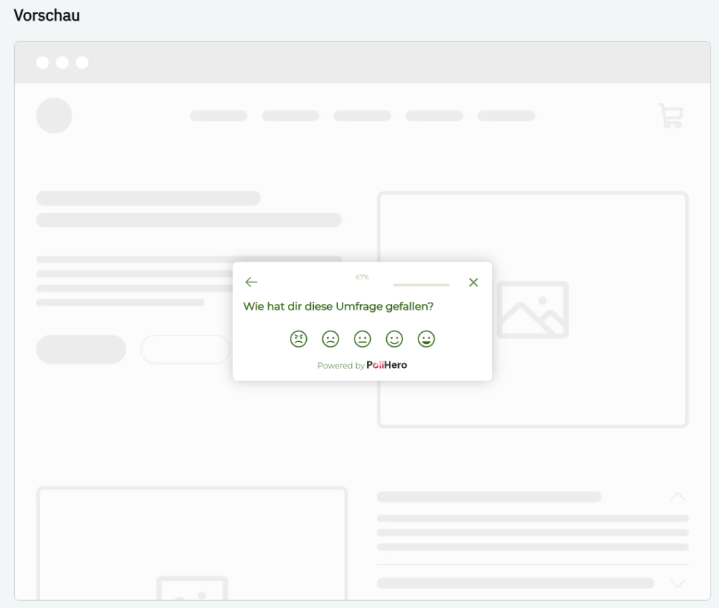 Beispiel einer Website mit einer PollHero Umfrage, die die horizontale und vertikale Position in der Mitte eingestellt hat.