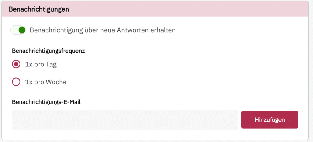 Optionen zur Benachrichtigung über neue Umfrage Antworten PollHero