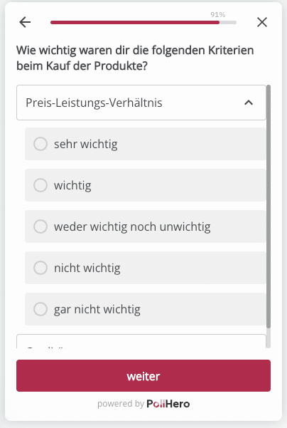 Beispiel Bewertung Rating Scale Produkte