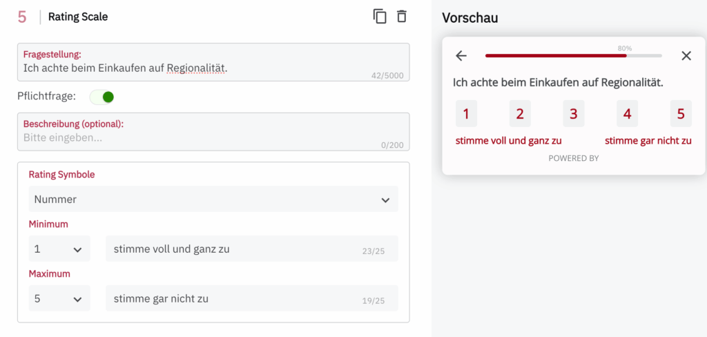 Erstellung einer Likert-Skala mit dem Rating Scale Typ.