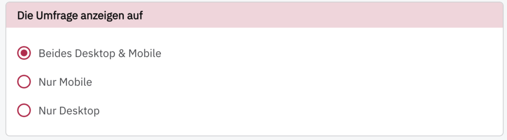 Anzeige Optionen für Devices in der PollHero App