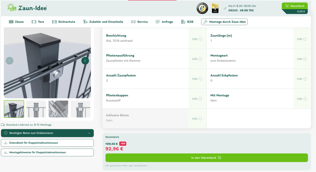 Screenshot des Zaun-Konfigurators von Zaun-Idee