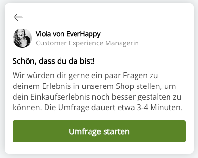 Welcome Message für Umfragen mit Erklärung, worum es in der Umfrage geht und wie lange sie dauert